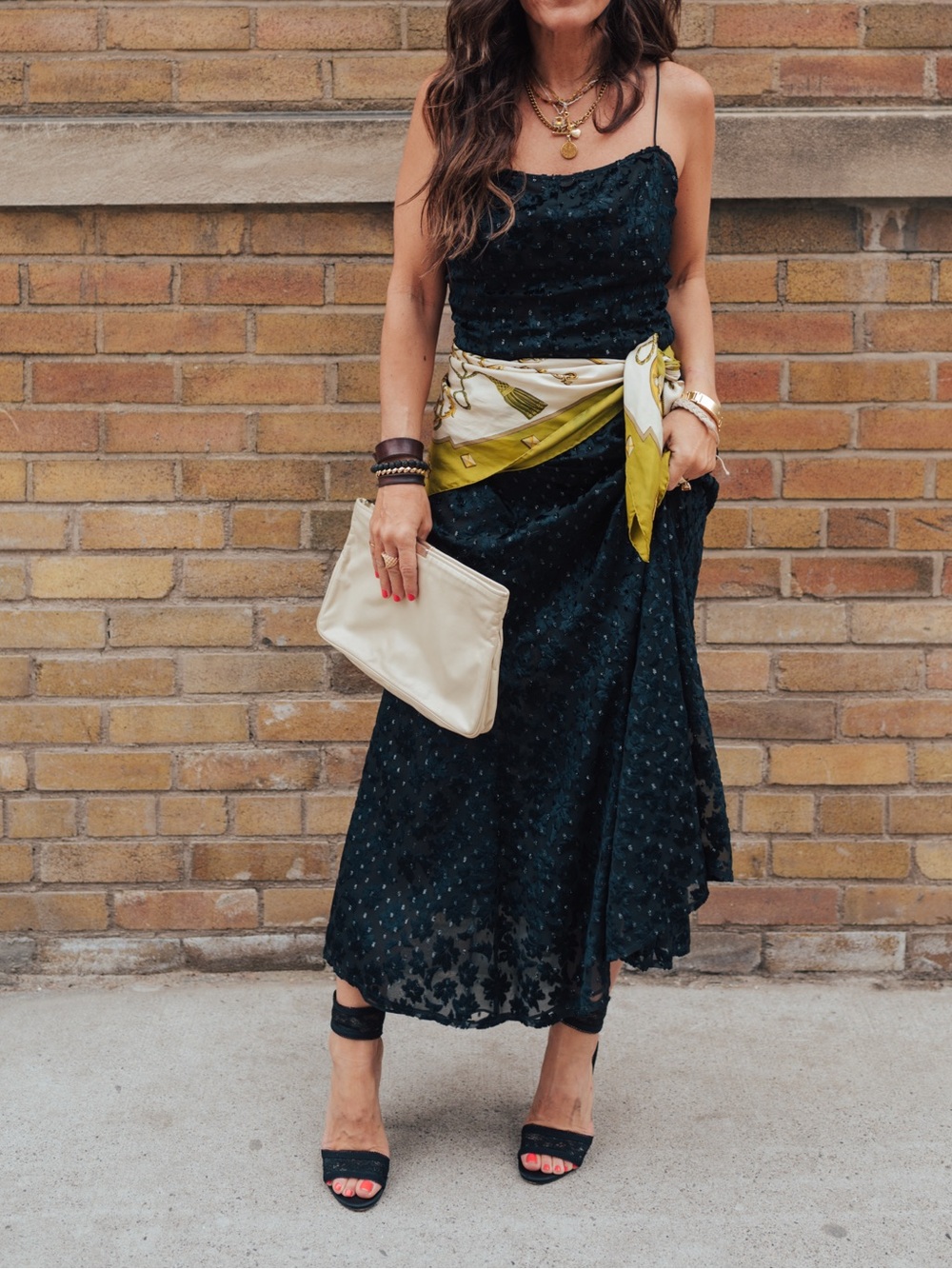 Lida Baday Black Burnout Slip Dress • Covered Button Back • Bias Cut Maxi